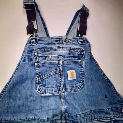 Carhartt Bib Overalls Men's 44x30 Light Wash Denim Carpenter Workwear Y2K