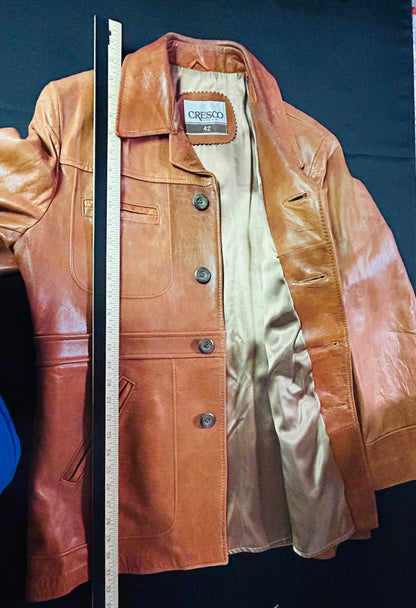 Vintage 70s Men's Cresco Leather Jacket Tan/Cognac Size 42 Men