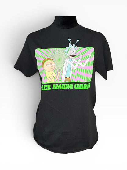 Rick and Morty Peace Among Worlds Adult Swim Graphic T Shirt Black Medium