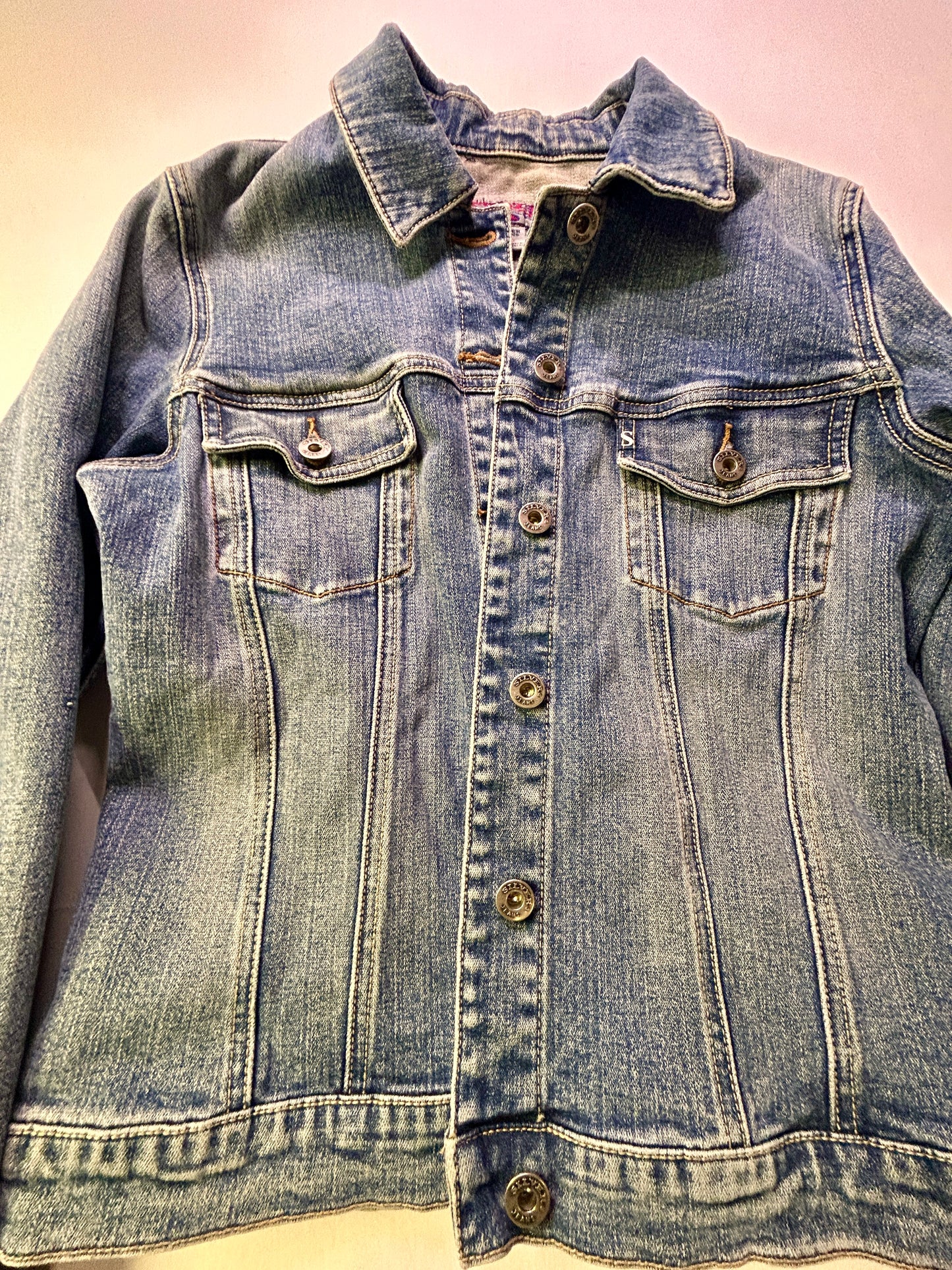 Denim Jacket Women’s Medium Light Wash Silver Jean Jacket Size