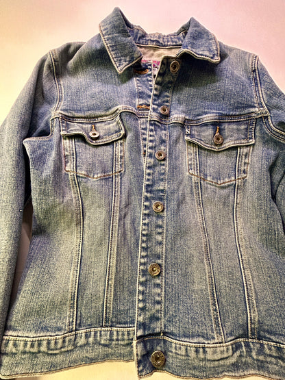 Denim Jacket Women’s Medium Light Wash Silver Jean Jacket Size