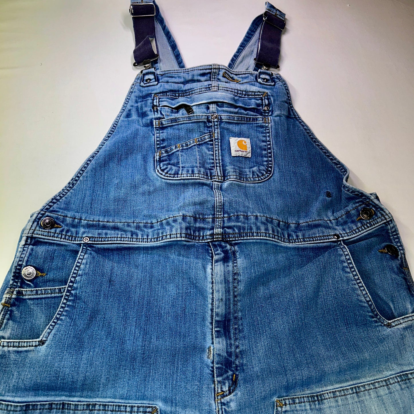 Carhartt Bib Overalls Men's 44x30 Light Wash Denim Carpenter Workwear Y2K