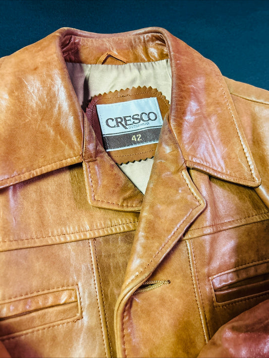 Vintage 70s Men's Cresco Leather Jacket Tan/Cognac Size 42 Men