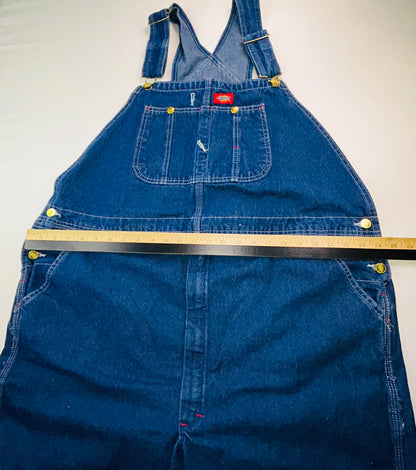 Dickies Denim Bib Overalls 44x30 Carpenter Workwear Blue Jeans Overalls