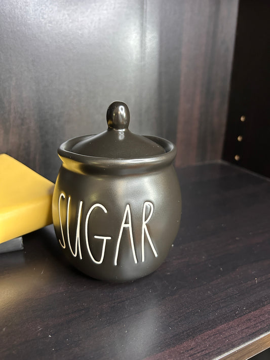 Rae Dunn SUGAR Canister with Lid - Matte Black Farmhouse Kitchen Storage
