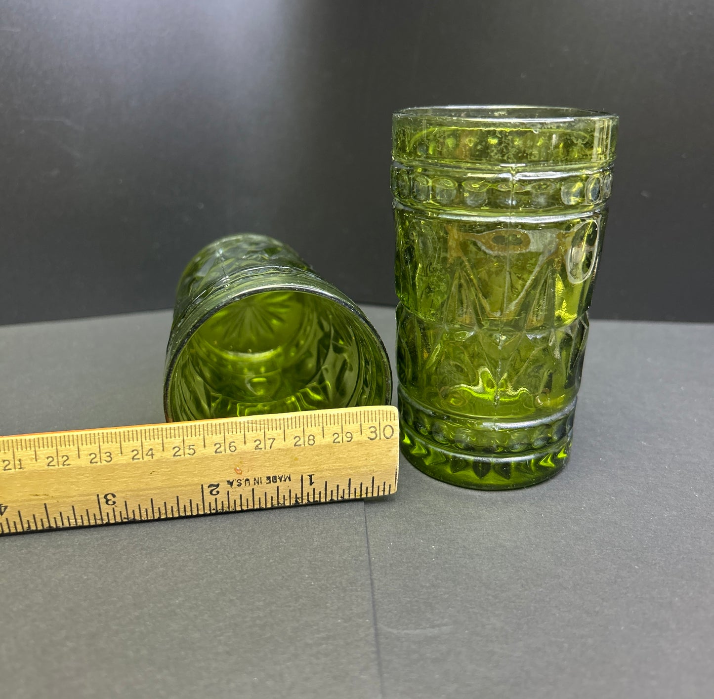 Vintage Green Pressed Glass Tumblers – Set of 2 | Mid-Century Style