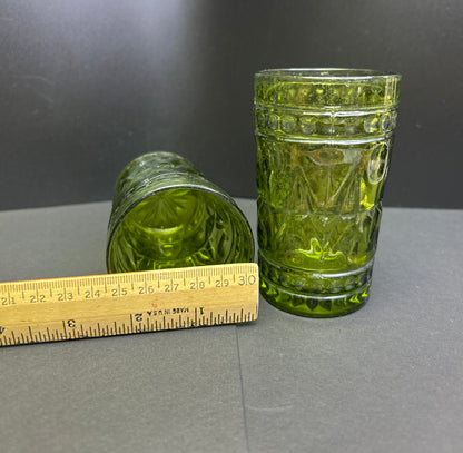 Vintage Green Pressed Glass Tumblers – Set of 2 | Mid-Century Style