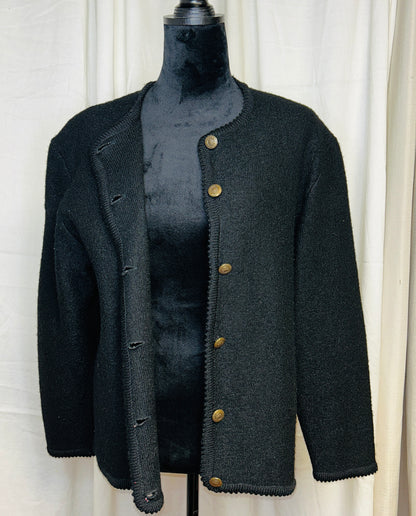 Vintage Tally-Ho Black Knit Cardigan Sweater Gold Button Front Women's