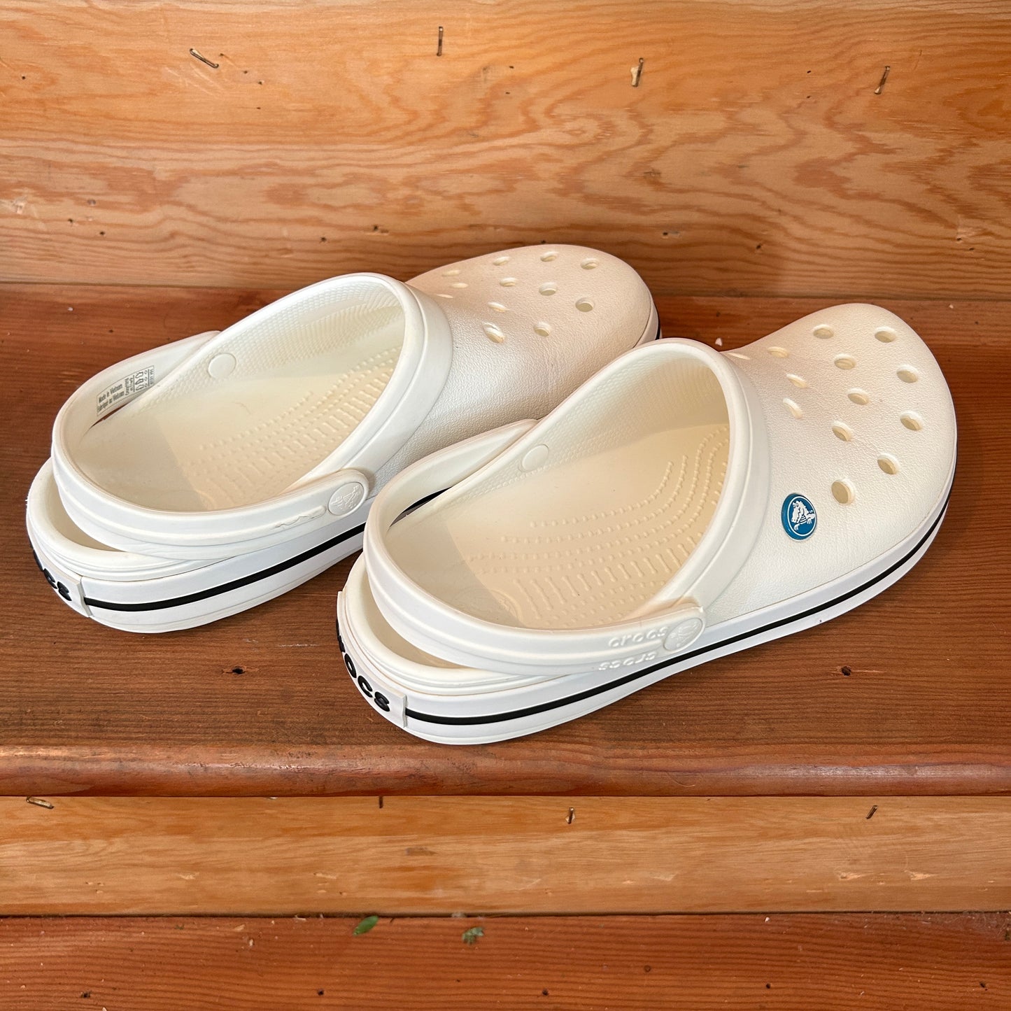 Crocs Classic Clog White Black Stripe Unisex Comfort Shoes Size M7 W9 Preowned