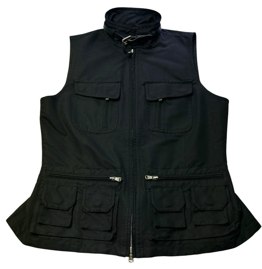 Lauren Ralph Lauren Utility Vest Womens Medium Black Zip Front Belted Collar Safari