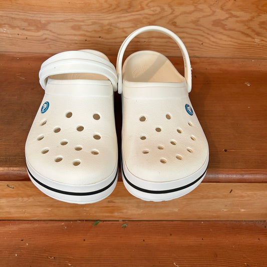 Crocs Classic Clog White Black Stripe Unisex Comfort Shoes Size M7 W9 Preowned