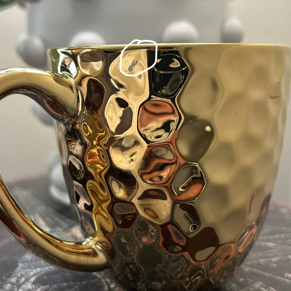 Gold Hammered Coffee Mug Set of 4 Baroque Collection Metallic Glam Kitchen Mugs