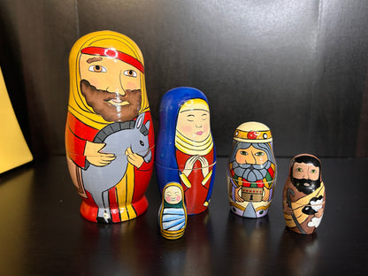 Hand Painted Nativity Nesting Dolls - Wooden Matryoshka Style Christmas Nativity Set