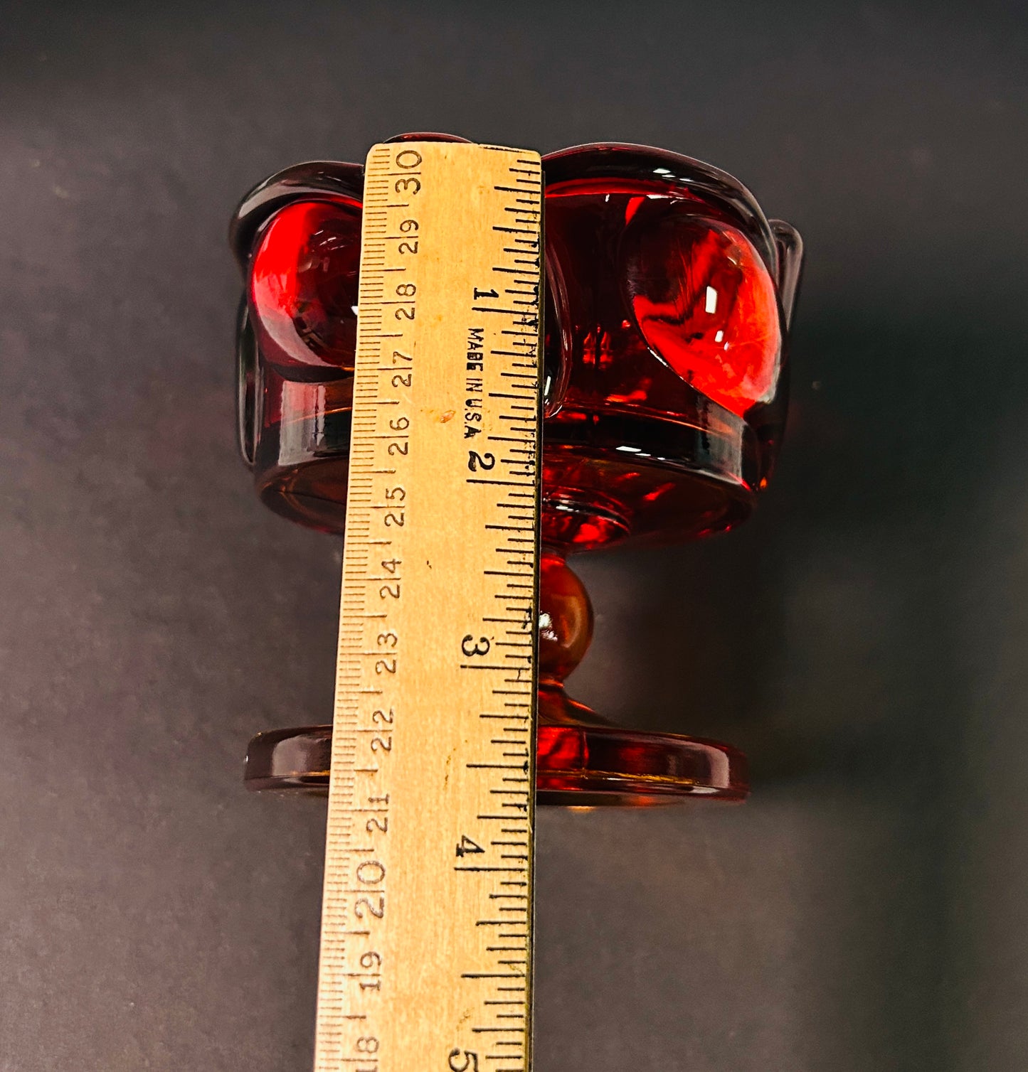 Vintage Tiara Indiana Glass Amberina Candle Holder SunsetLeaf Pedestal RedOrange