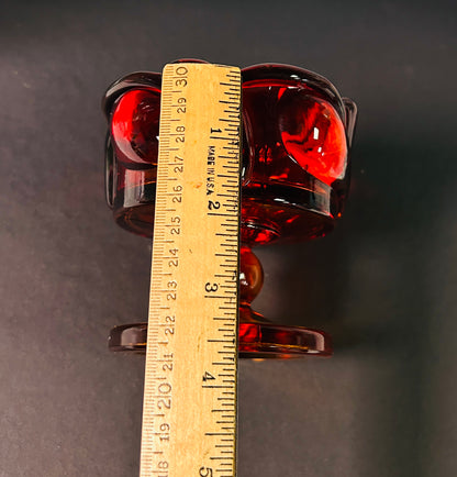Vintage Tiara Indiana Glass Amberina Candle Holder SunsetLeaf Pedestal RedOrange