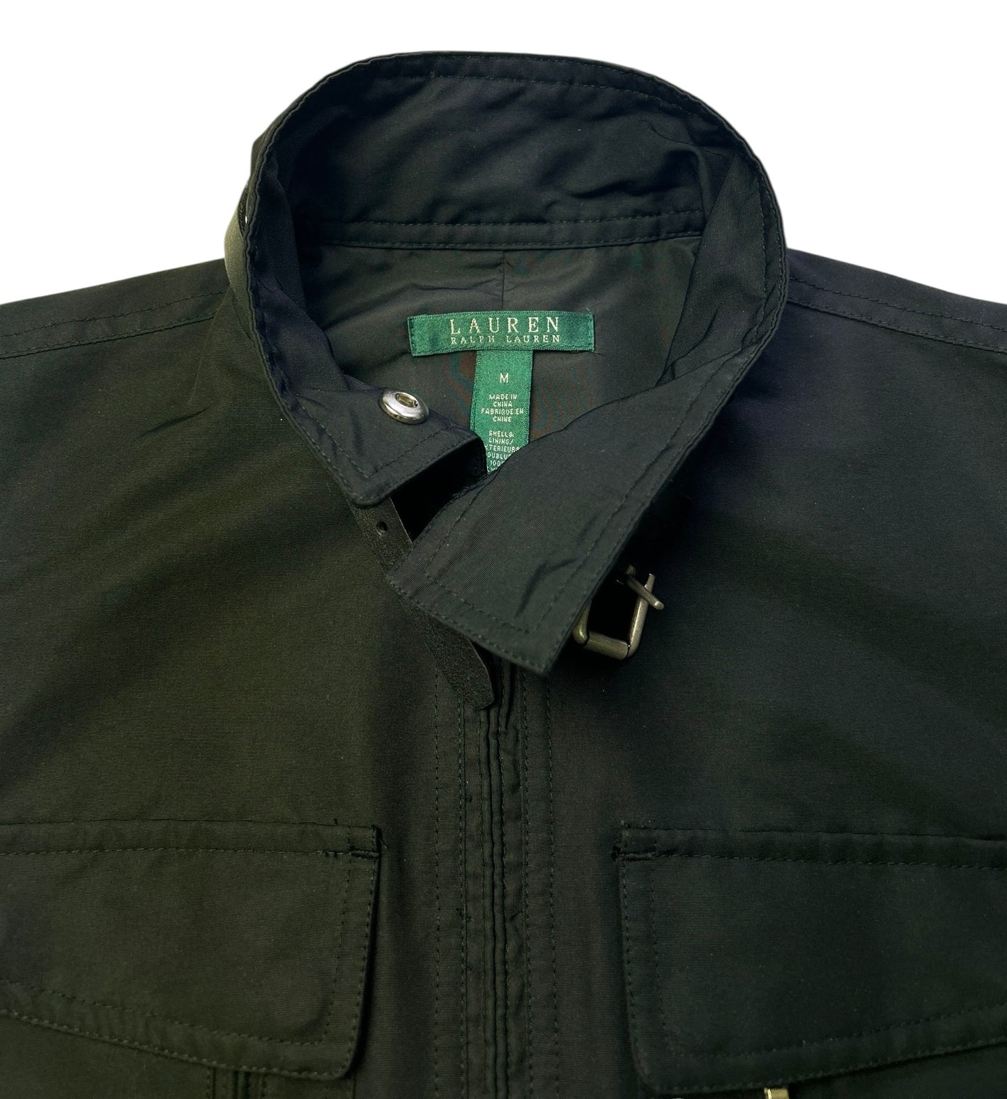 Lauren Ralph Lauren Utility Vest Womens Medium Black Zip Front Belted Collar Safari