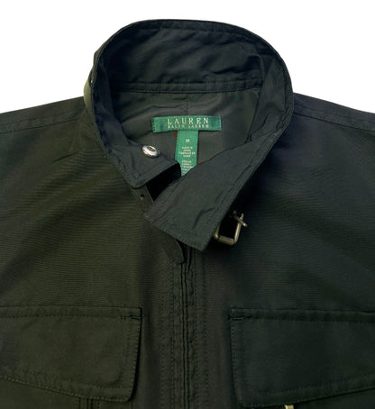 Lauren Ralph Lauren Utility Vest Womens Medium Black Zip Front Belted Collar Safari