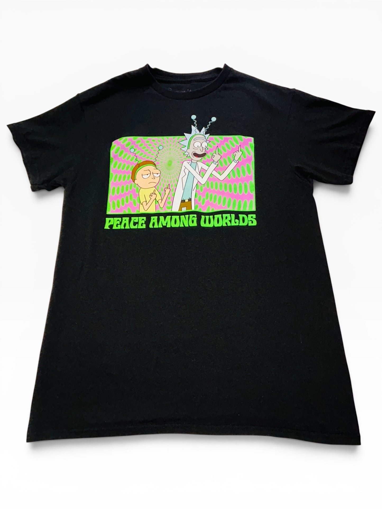 Rick and Morty Peace Among Worlds Adult Swim Graphic T Shirt Black Medium