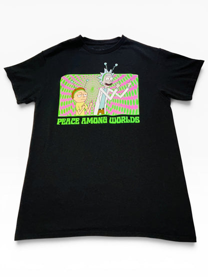 Rick and Morty Peace Among Worlds Adult Swim Graphic T Shirt Black Medium