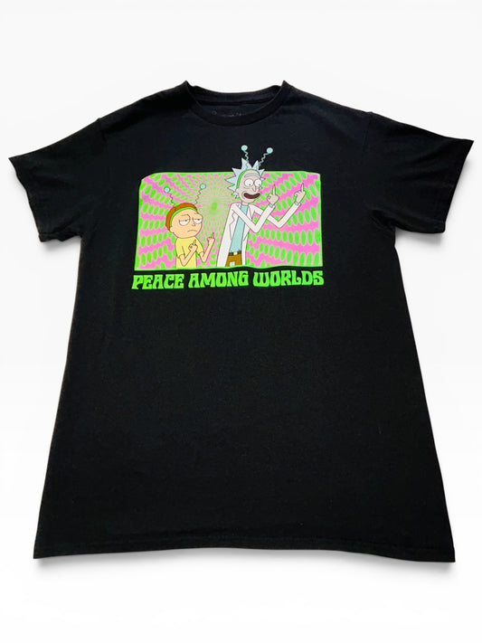 Rick and Morty Peace Among Worlds Adult Swim Graphic T Shirt Black Medium