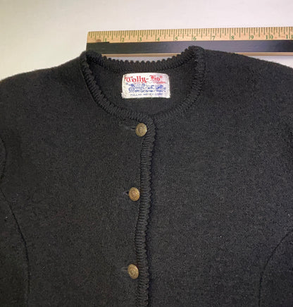 Vintage Tally-Ho Black Knit Cardigan Sweater Gold Button Front Women's