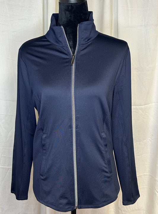 Chico's Zenergy Jacket Size 8 Navy Full Zip Athletic Travel Jacket