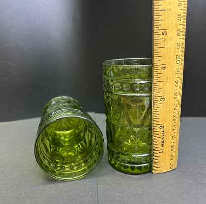 Vintage Green Pressed Glass Tumblers – Set of 2 | Mid-Century Style