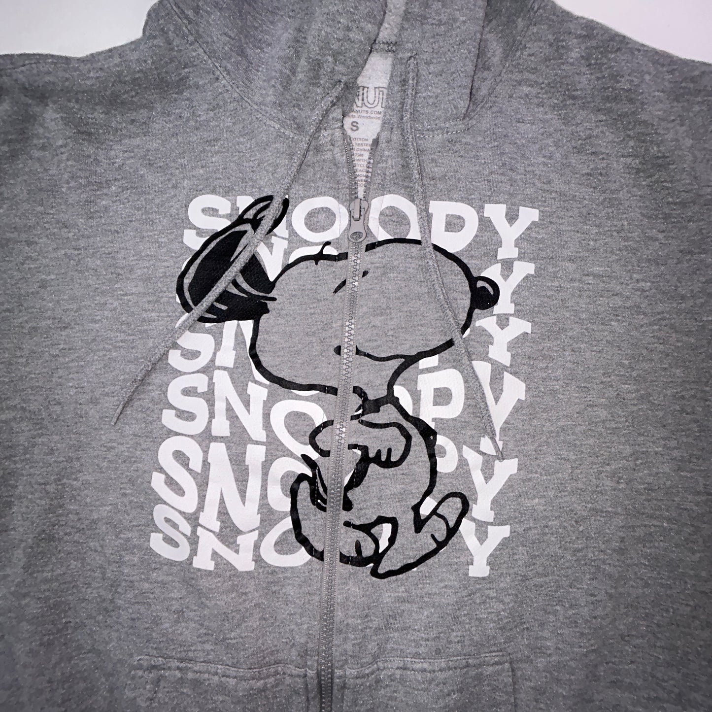 Peanuts Snoopy Full Zip Hoodie Sweatshirt Gray Size Small Fleece Lined Graphic