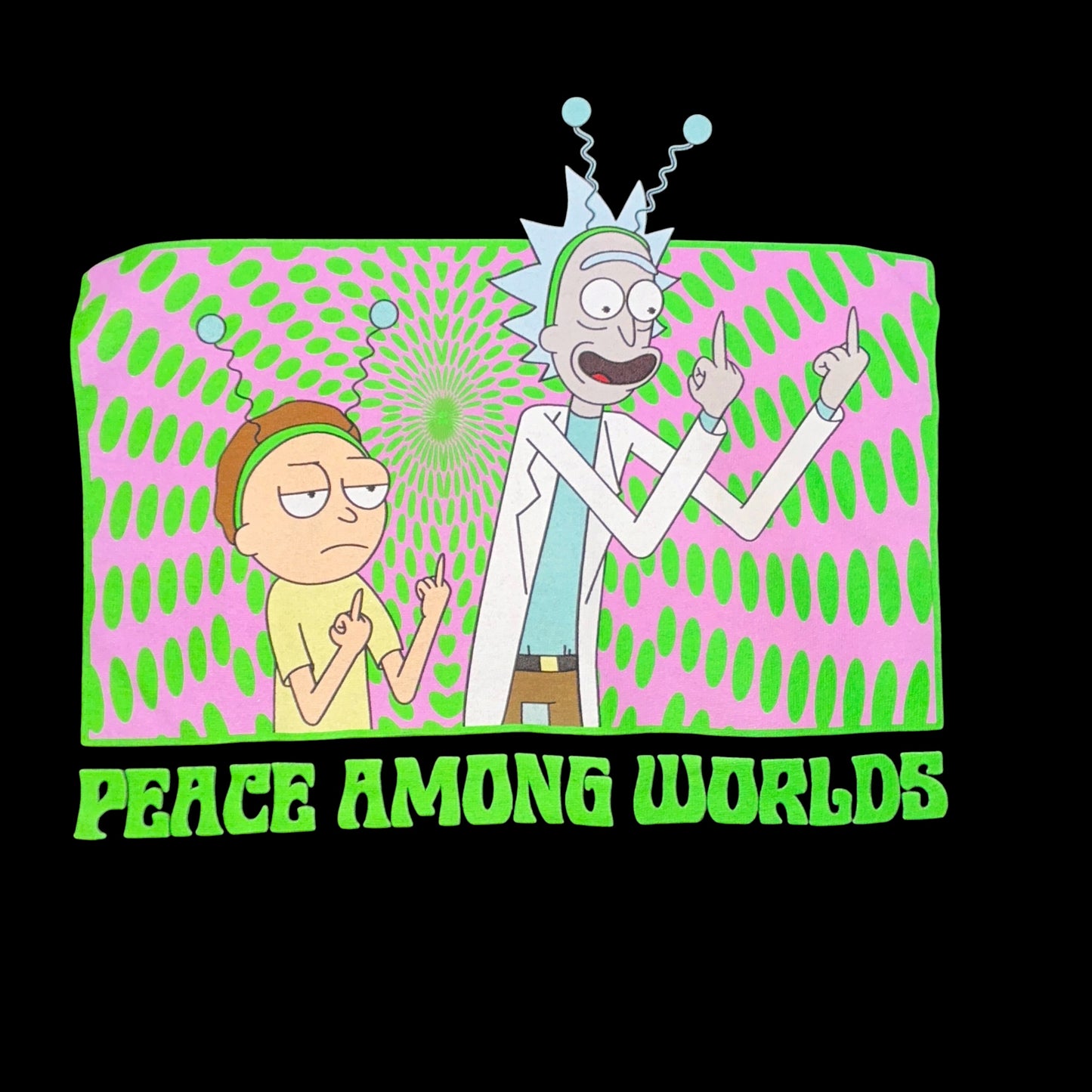 Rick and Morty Peace Among Worlds Adult Swim Graphic T Shirt Black Medium