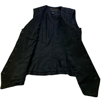 Ralph Lauren Jeans Co. Denim Vest Womens Medium Black Button Front Leather Trim