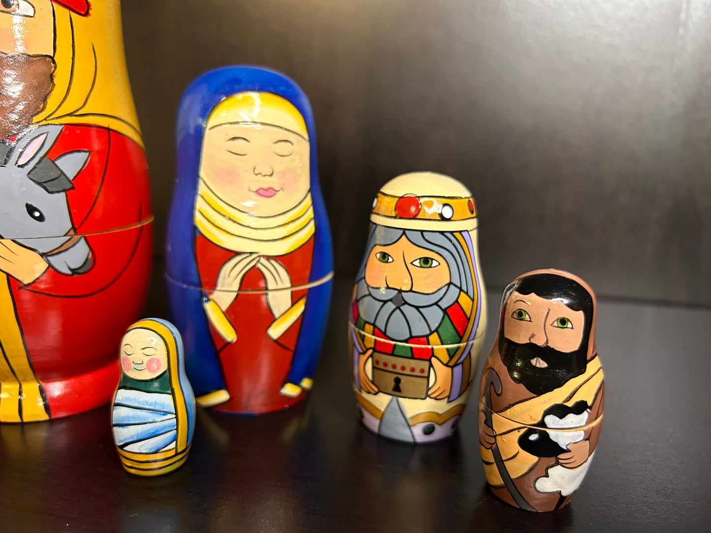 Hand Painted Nativity Nesting Dolls - Wooden Matryoshka Style Christmas Nativity Set