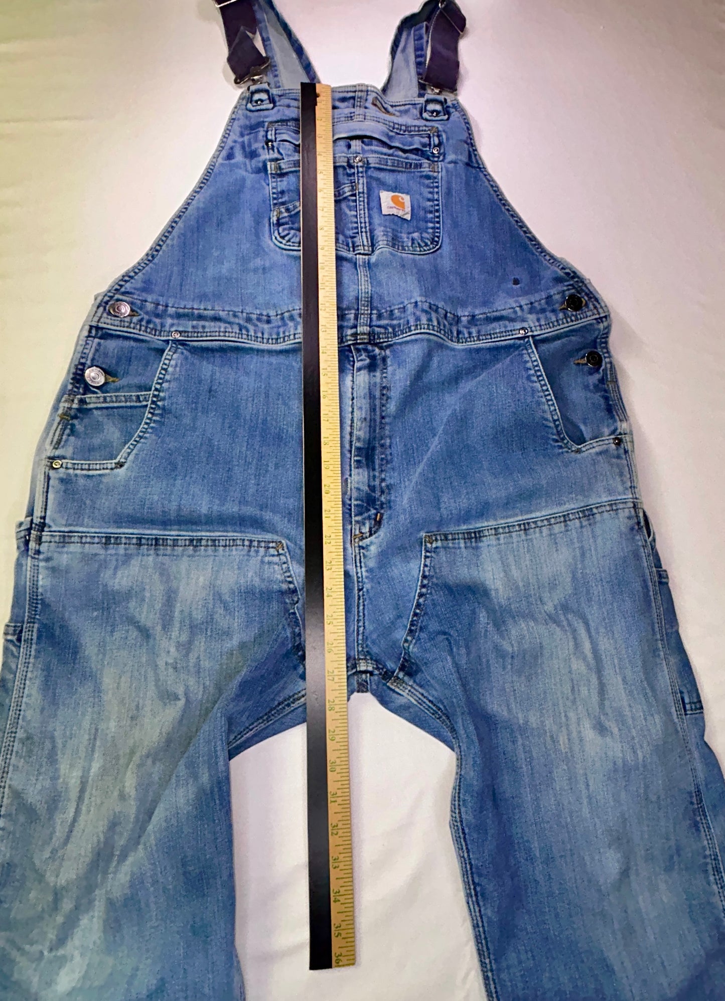Carhartt Bib Overalls Men's 44x30 Light Wash Denim Carpenter Workwear Y2K