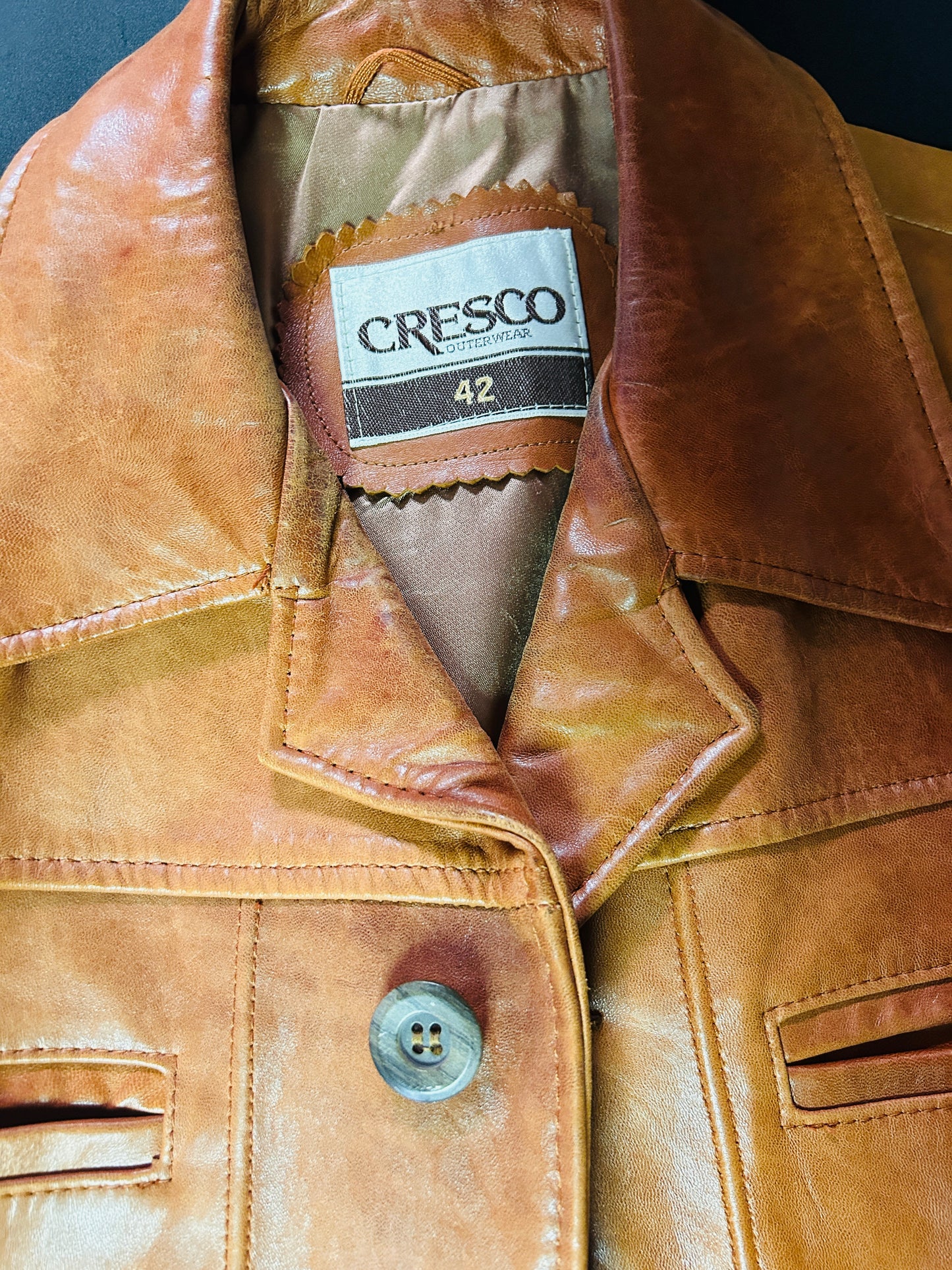Vintage 70s Men's Cresco Leather Jacket Tan/Cognac Size 42 Men