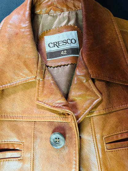 Vintage 70s Men's Cresco Leather Jacket Tan/Cognac Size 42 Men