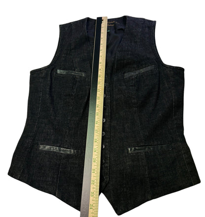 Ralph Lauren Jeans Co. Denim Vest Womens Medium Black Button Front Leather Trim