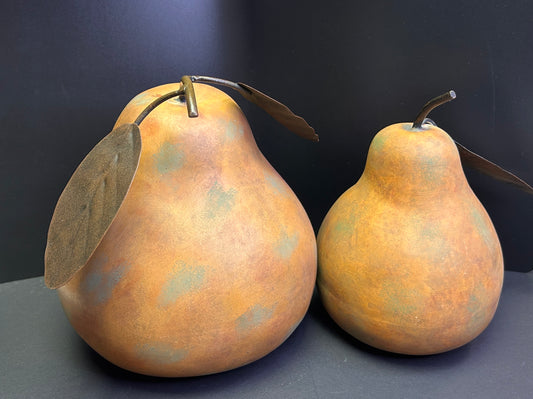 Rustic Decorative Metal Pear Sculptures - Set of 2 | Vintage Farmhouse Decor