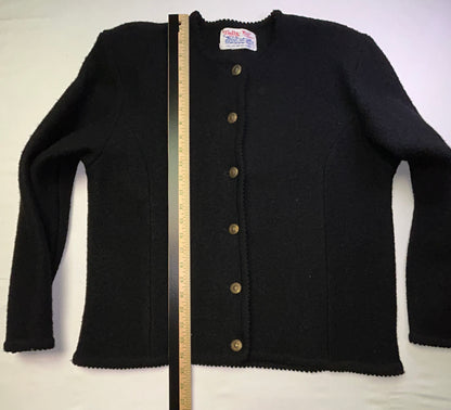 Vintage Tally-Ho Black Knit Cardigan Sweater Gold Button Front Women's