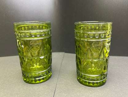 Vintage Green Pressed Glass Tumblers – Set of 2 | Mid-Century Style