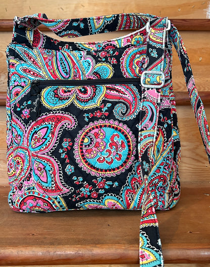 Vera Bradley Paisley Crossbody Messenger Bag Quilted Cotton Pink Blue Black