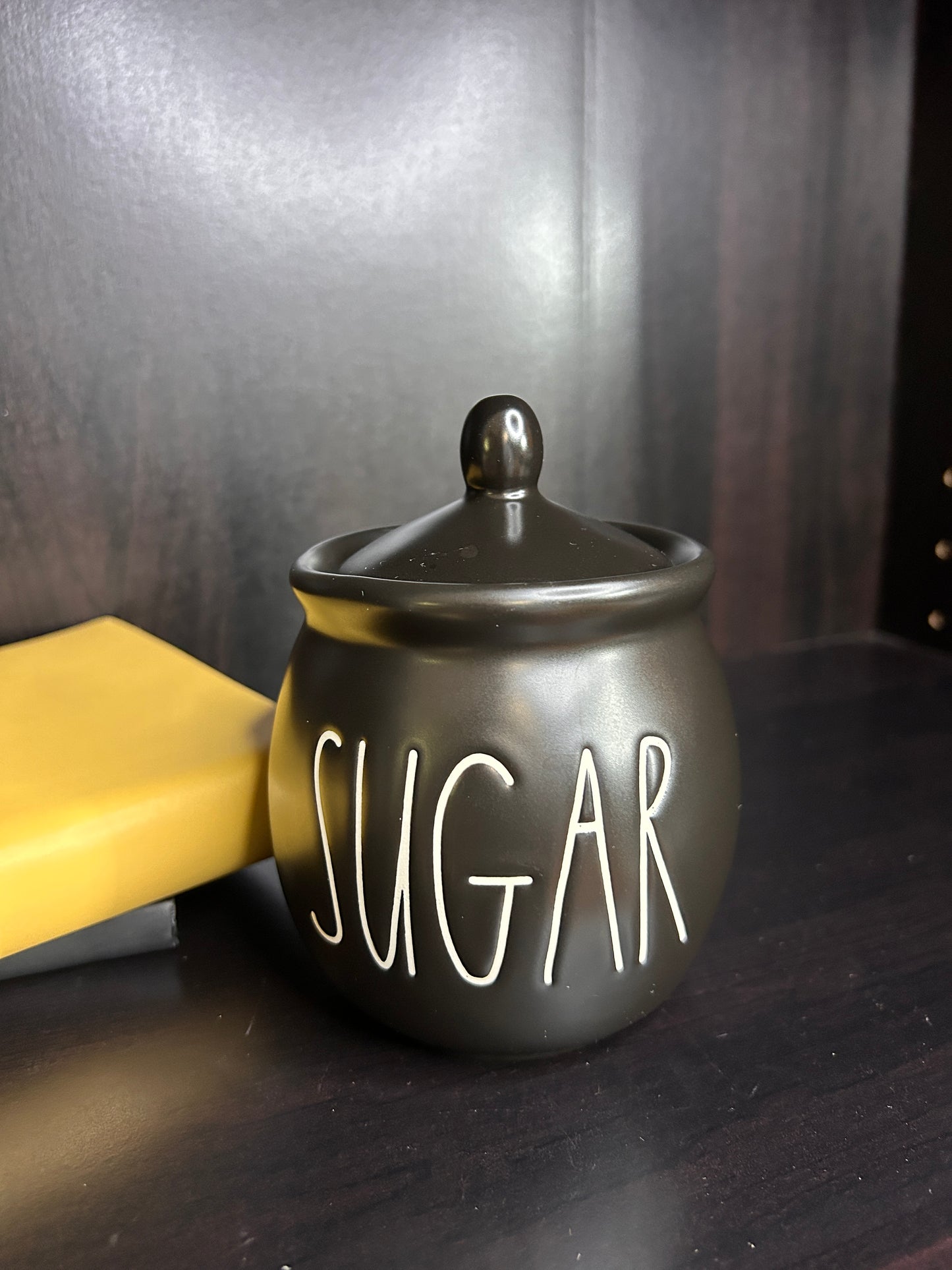 Rae Dunn SUGAR Canister with Lid - Matte Black Farmhouse Kitchen Storage