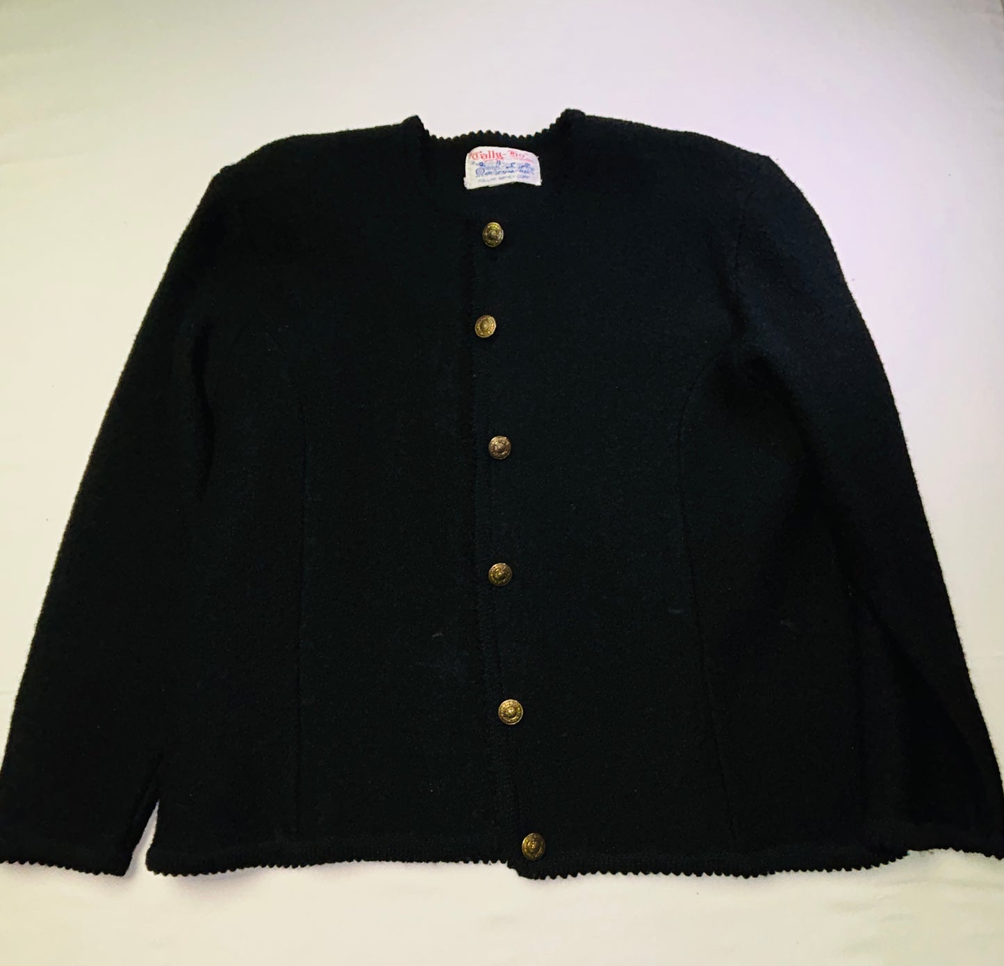 Vintage Tally-Ho Black Knit Cardigan Sweater Gold Button Front Women's