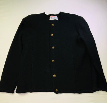 Vintage Tally-Ho Black Knit Cardigan Sweater Gold Button Front Women's