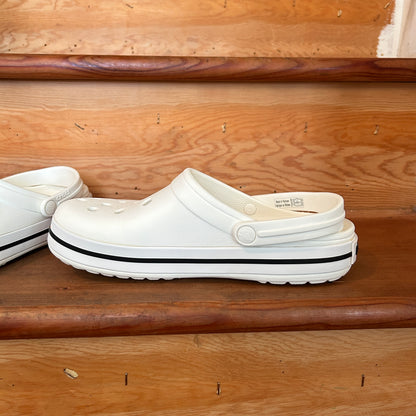 Crocs Classic Clog White Black Stripe Unisex Comfort Shoes Size M7 W9 Preowned