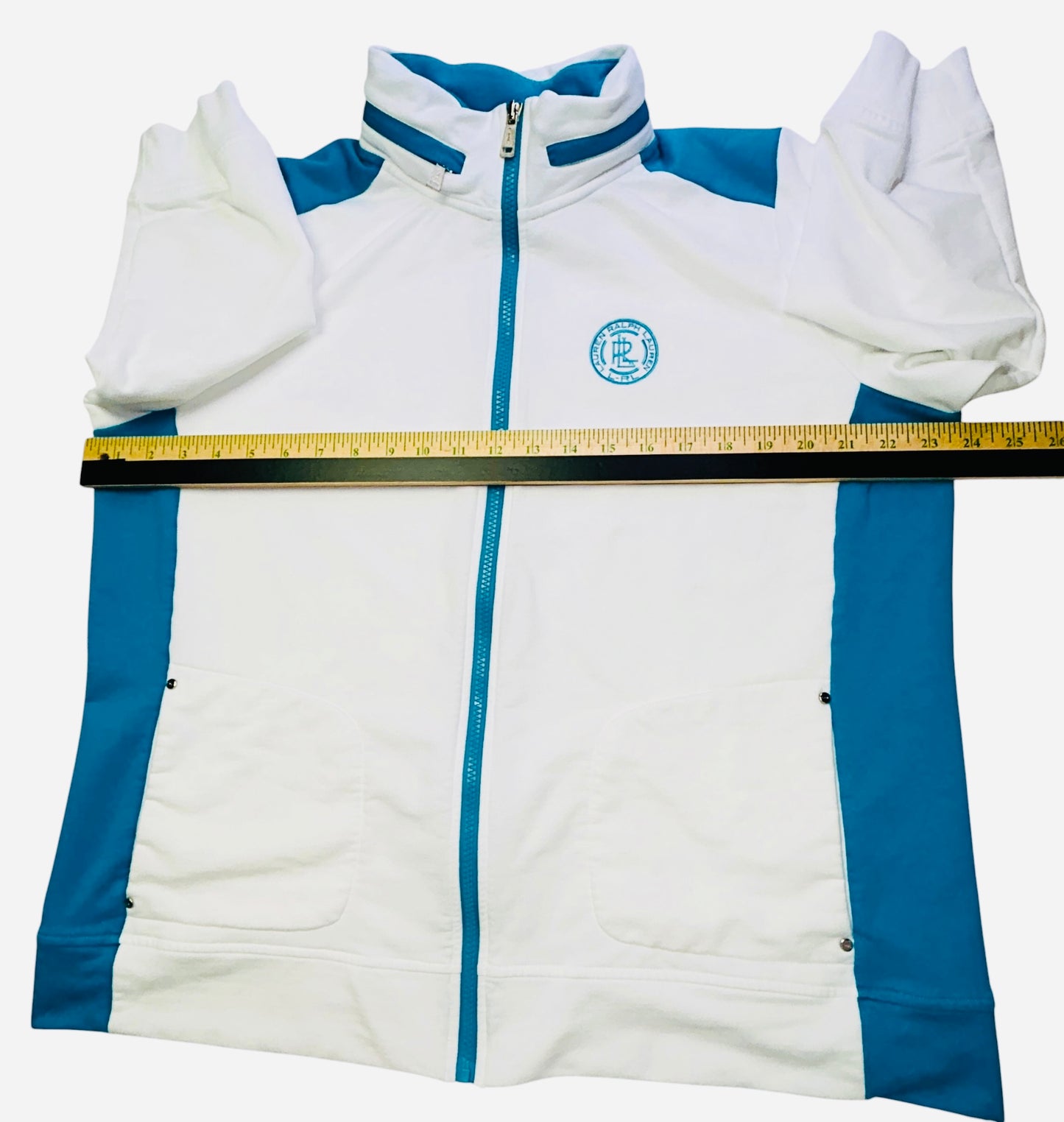 Lauren Ralph Lauren Active Jacket Womens 1X White Blue Full Zip Mock Neck Athletic