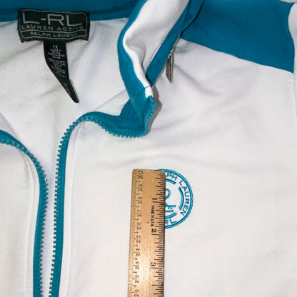 Lauren Ralph Lauren Active Jacket Womens 1X White Blue Full Zip Mock Neck Athletic