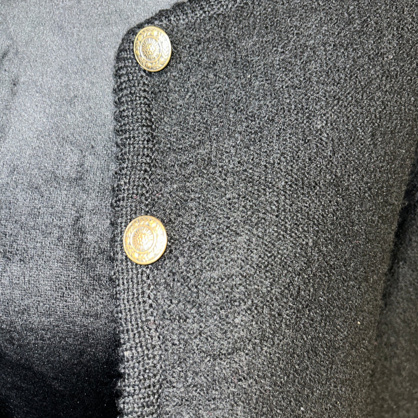 Vintage Tally-Ho Black Knit Cardigan Sweater Gold Button Front Women's