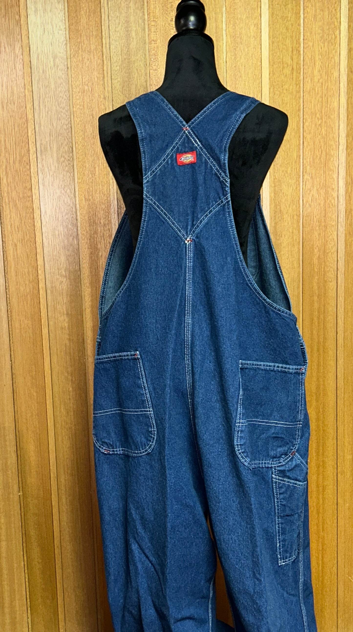 Dickies Denim Bib Overalls 44x30 Carpenter Workwear Blue Jeans Overalls