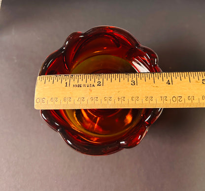 Vintage Tiara Indiana Glass Amberina Candle Holder SunsetLeaf Pedestal RedOrange