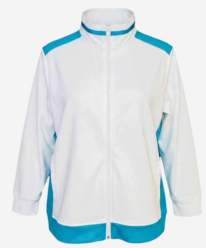 Lauren Ralph Lauren Active Jacket Womens 1X White Blue Full Zip Mock Neck Athletic