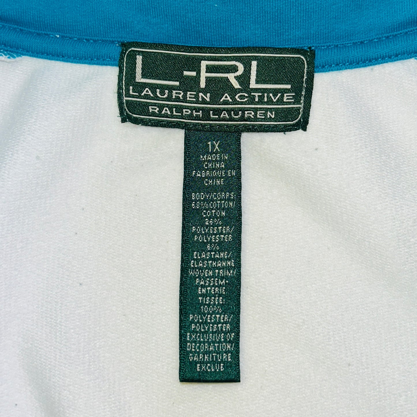 Lauren Ralph Lauren Active Jacket Womens 1X White Blue Full Zip Mock Neck Athletic